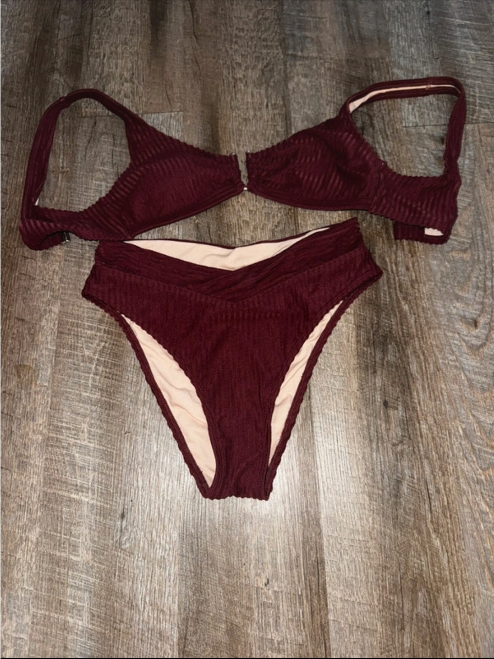 Cupshe Ribbed Two-Piece Bikini Set in Burgundy